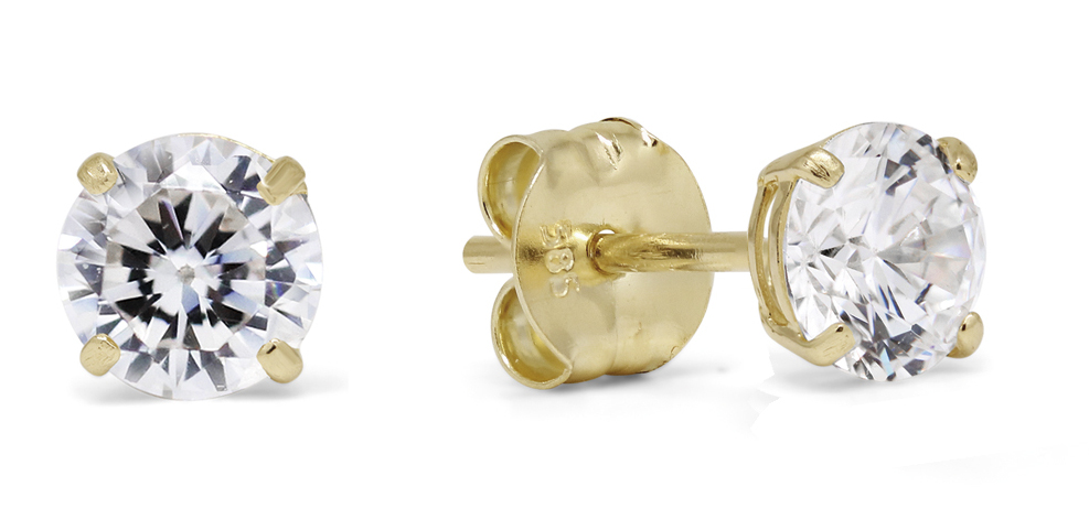 Guldörhängen rund 4mm klar zirkon K-RC40Z