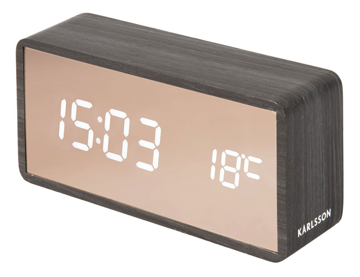 Karlsson väckarklocka Copper Mirror LED black wood veneer KA5878BK