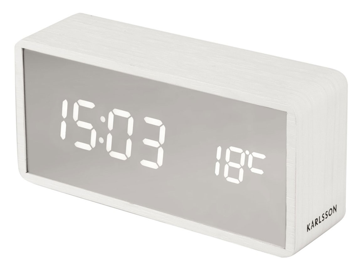 Karlsson väckarklocka Silver Mirror LED white wood veneer KA5879WH