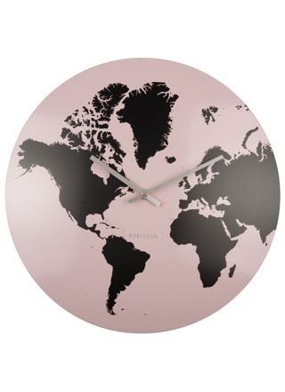 Karlsson World Map Metal Light Pink väggklocka KA5889PI