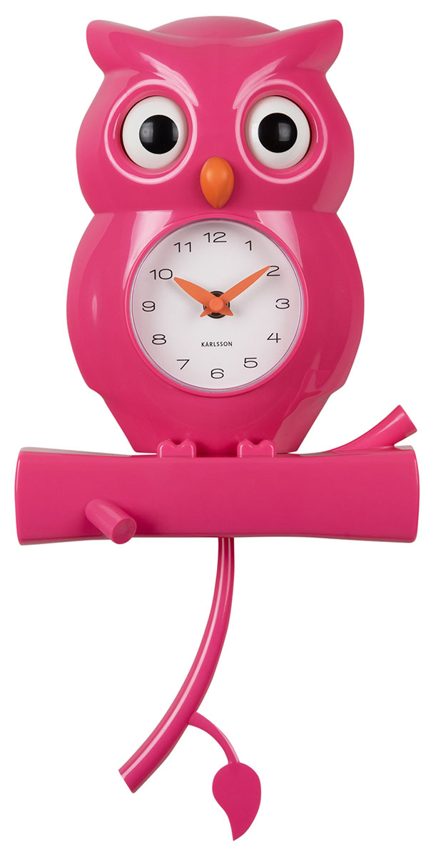 Karlsson väggklocka Owl Pendulum bright pink KA5965BP
