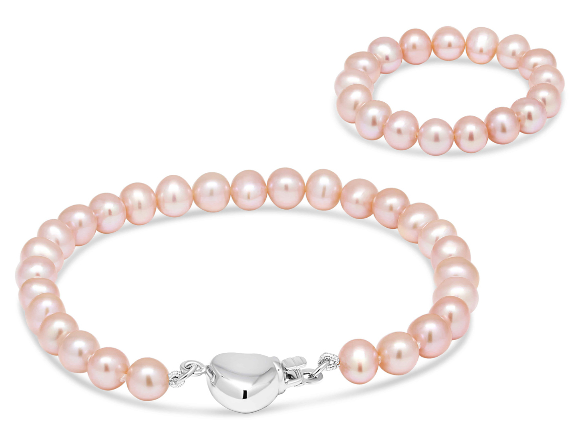 Dopsmycke armband med pärlor  KH-1pink/15+8cm