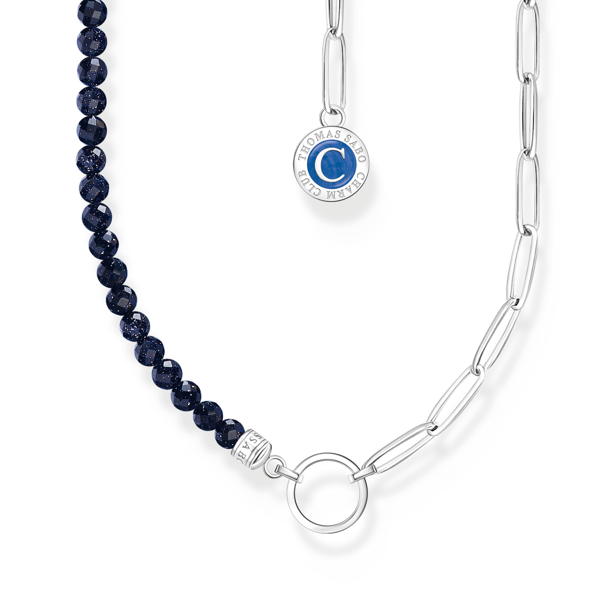Thomas Sabo Charm Club Charmista Enjoy black bead silver blue enamel coin halsband KE2189-007-32-L45v