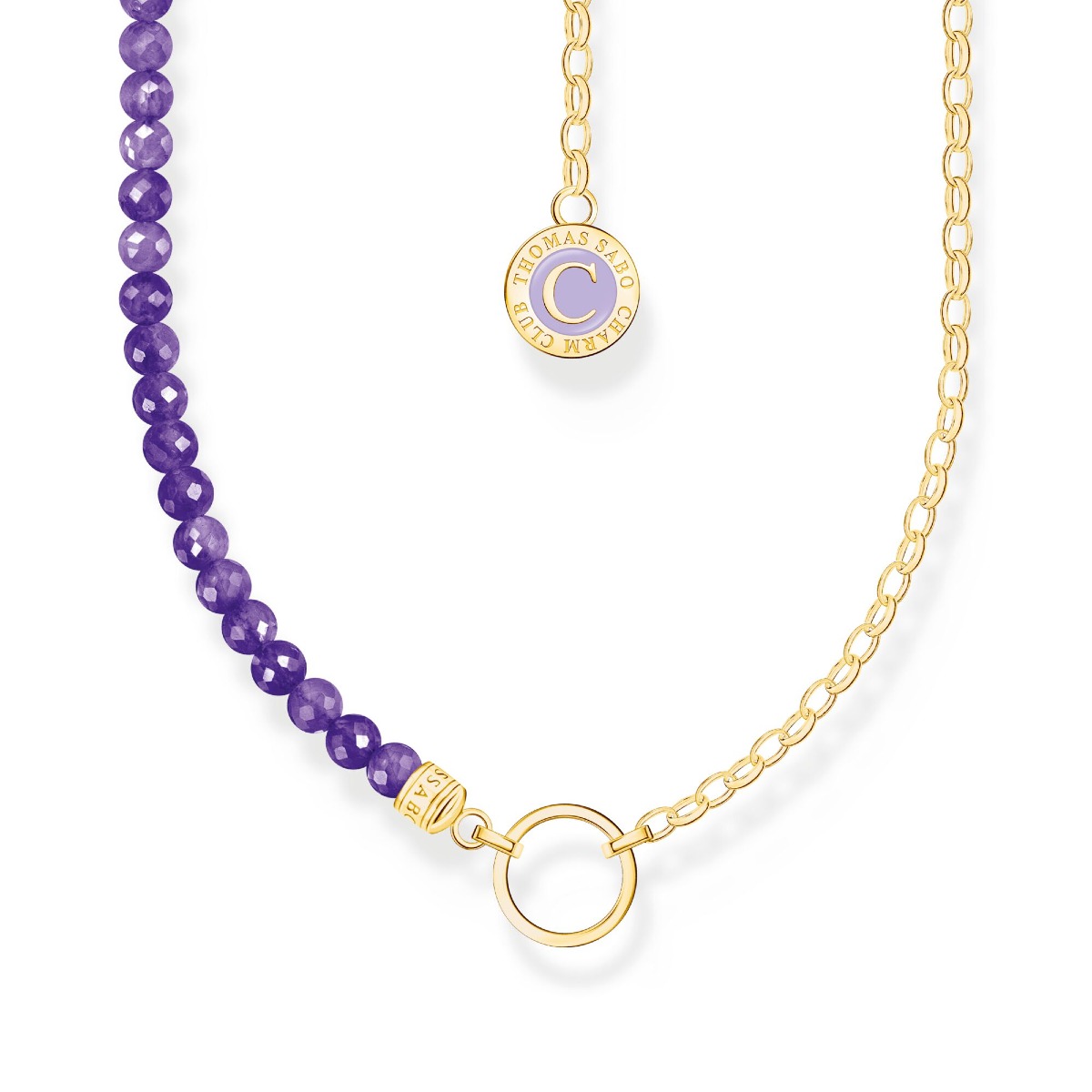 Thomas Sabo Charm Club Charmista violet beads yellow-gold plated halsband KE2190-427-13-L45v