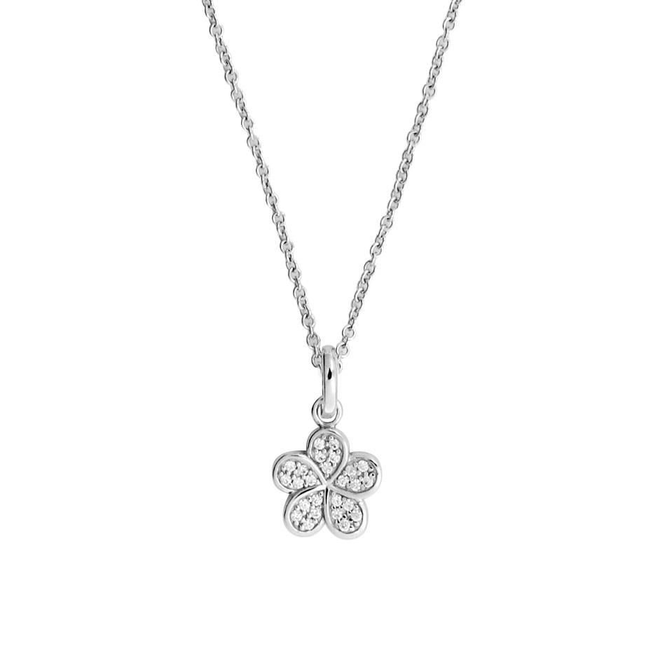 Lykka Symbols blomma silverhalsband zirkonia 45 cm