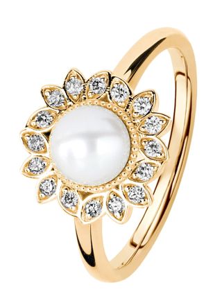 Kohinoor Swan guldring med pärla och diamanter 033-434-08