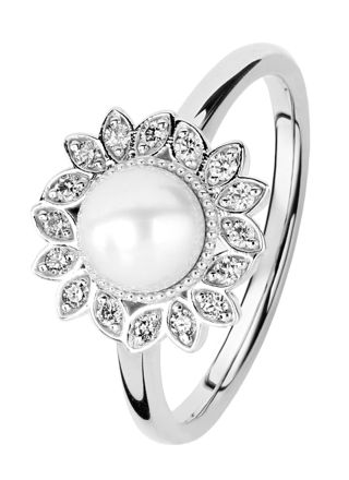 Kohinoor Swan vitguldring med pärla och diamanter 033-434V-08