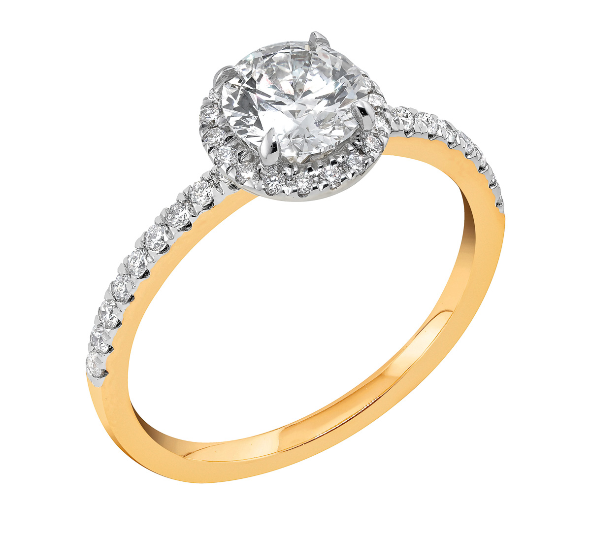 Midem Paris halo-diamantring 1,25ct gulguld
