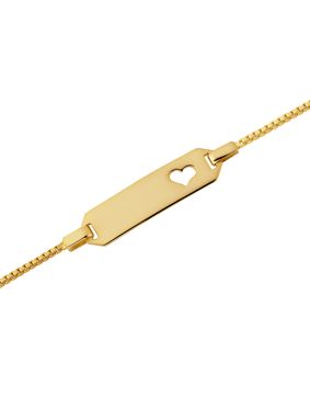 Lykken Basics graverbart förgyllt hjärtformat silverarmband för barn 14 cm