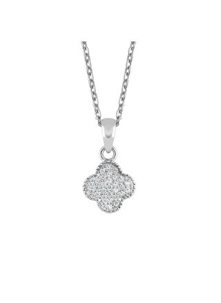 Lykken Symbols silverhalsband med fyrklöverhänge och zirkoniadekoration 45 cm