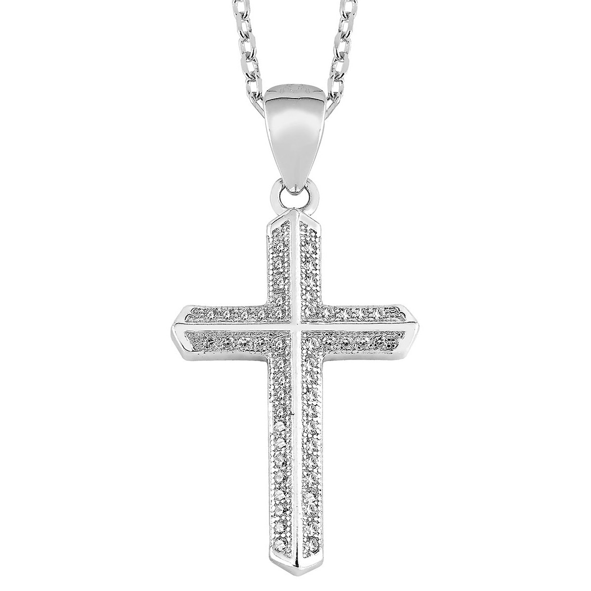 Lykka Crosses silver kantigt korshalsband 45 cm