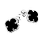 Lykka Symbols fyrklöver svart silverörhängen