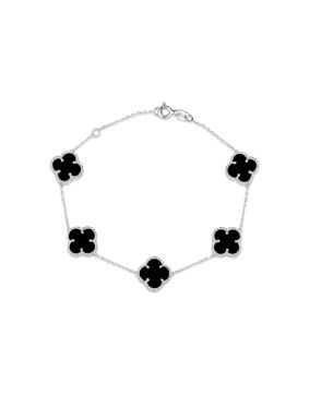Lykken Symbols fyrklöver svart silverarmband 17+3cm