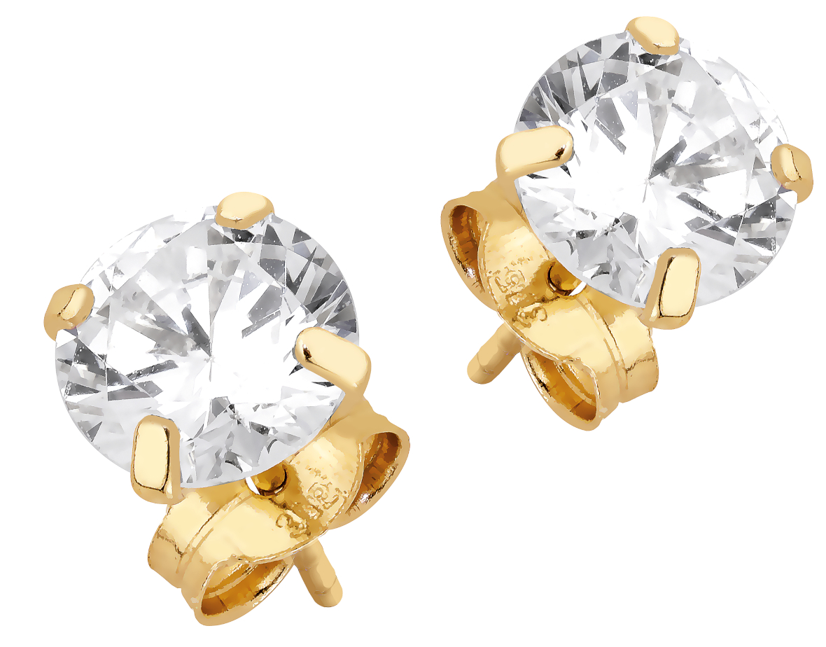 Lykka Casuals solitaire runda zirkon stift örhängen i gulguld 6 mm