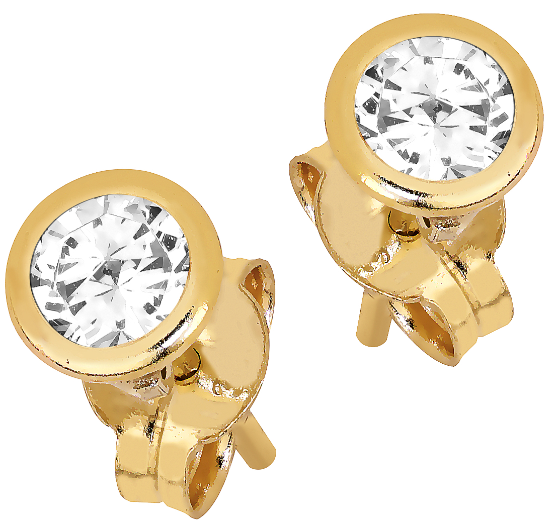 Lykka Casuals enstens örhängen i gulguld med bezelinfattning 4 mm