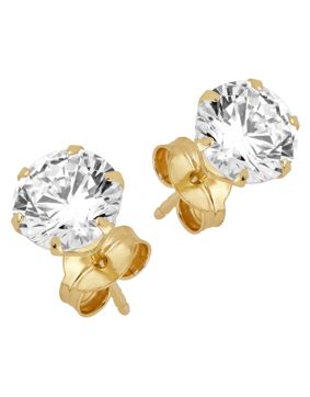 Lykka Casuals enstens runda zirkon stift örhängen i gulguld 6 mm