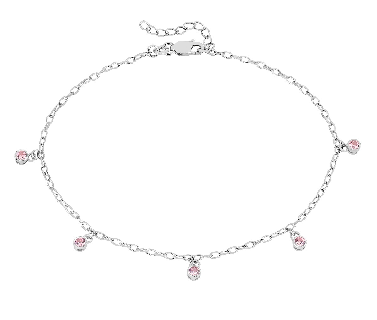 Lykka Casuals silverankelkedja med pink kubiska zirkonia stenar