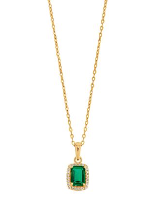 Lykka Casuals guldpläterad halo grön octagon silverhalsband