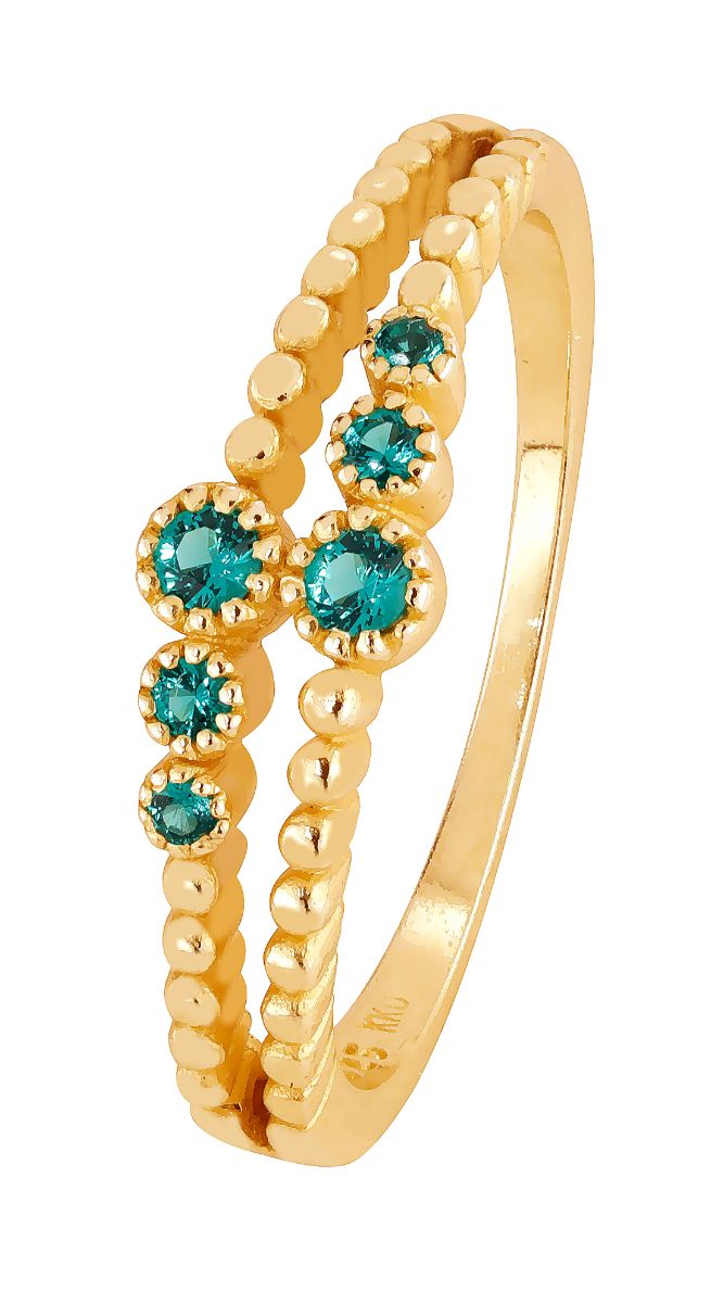 Lykka Casuals guldfärgad öppen ring med gröna stenar silver 160