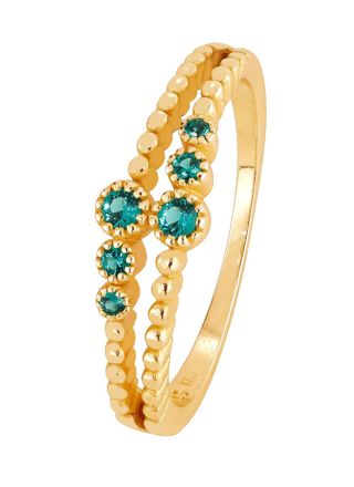 Lykka Casuals guldfärgad öppen ring med grön stenar silver 