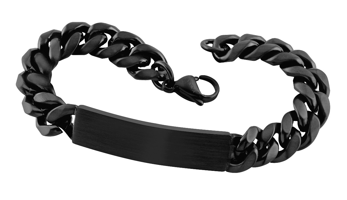 Lykka Strong stål pansararmband 10 mm med platta mattsvart 21 cm 