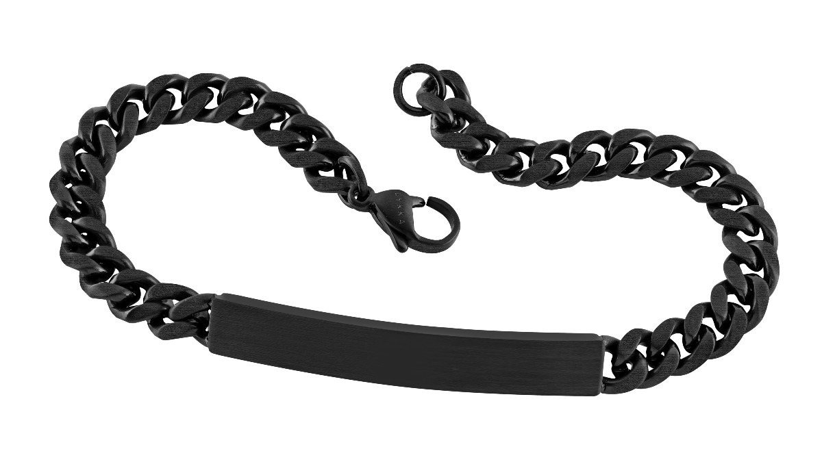 Lykka Strong stål pansararmband 6 mm med platta mattsvart 21 cm 