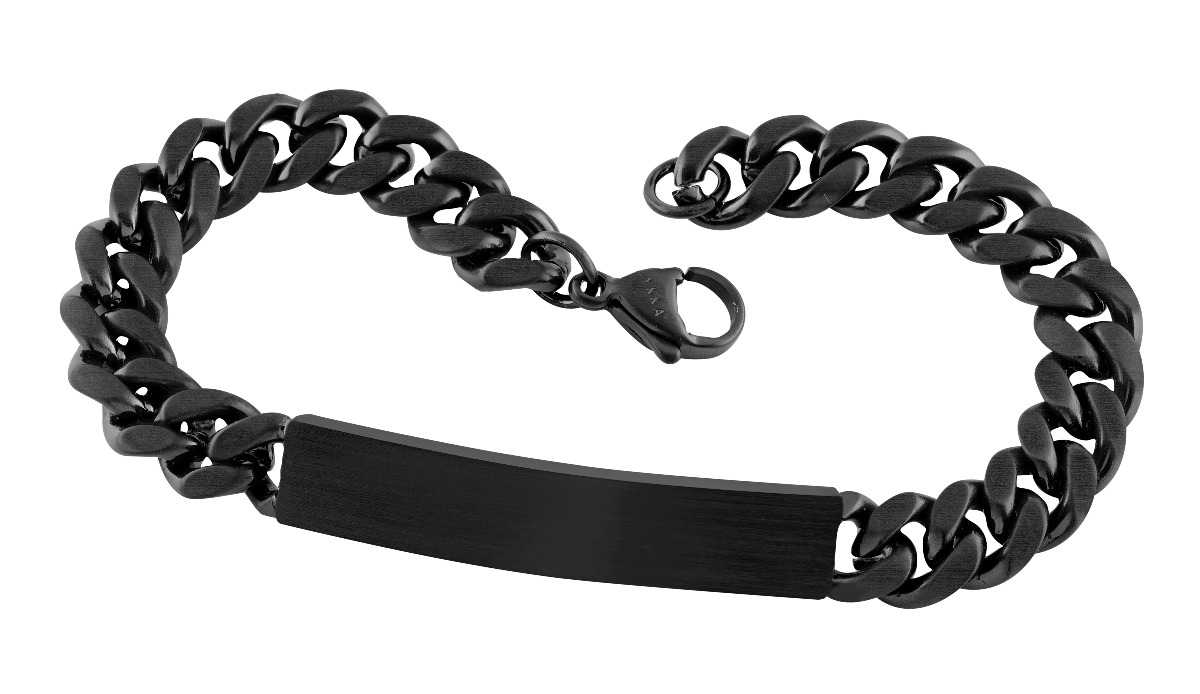 Lykka Strong stål pansararmband 8 mm med platta mattsvart 21 cm 