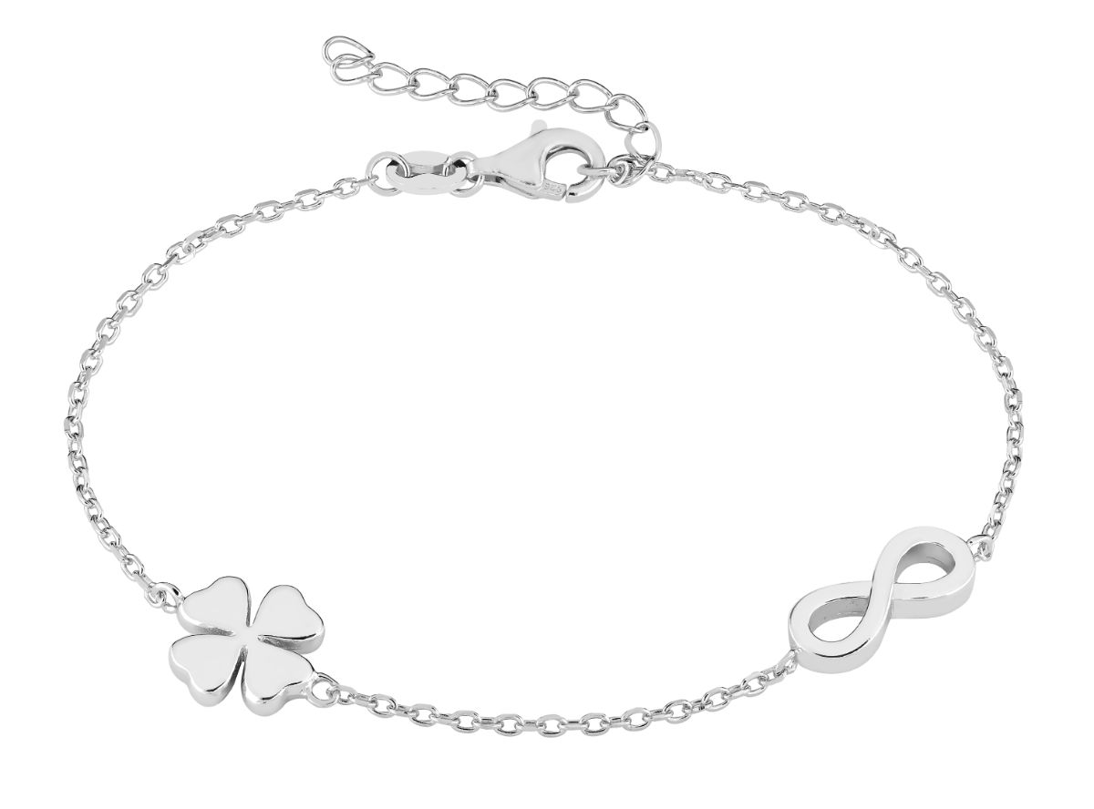 Lykka Casuals infinity och fyrklöver silverarmband 17+3cm