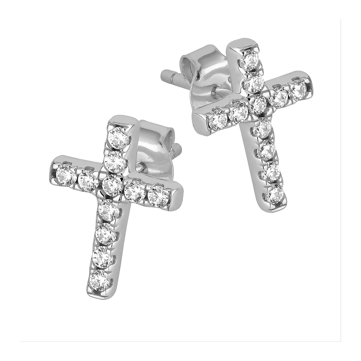 Lykka Crosses silverfärgade kors stiftörhängen 10,8 mm