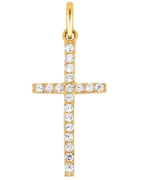 Lykken Crosses tunna kors hänge i guld med zirkonia stenar 10,64 x 21,62 mm