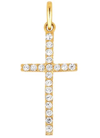 Lykka Crosses tunna kors hänge i guld med zirkonia stenar 10,64 x 21,62 mm
