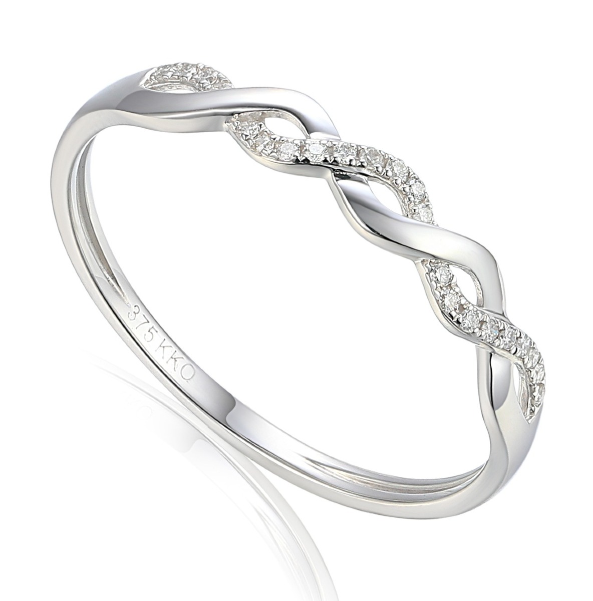 Lykka Elegance Wave vitguld crossover diamantring 0,06 ct