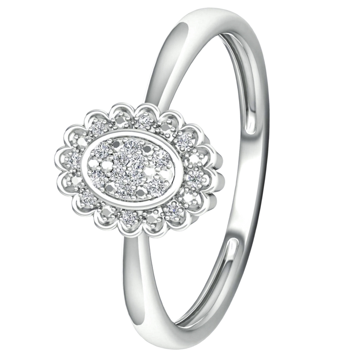 Lykka Elegance oval Flower halo diamantring 0,05 ct
