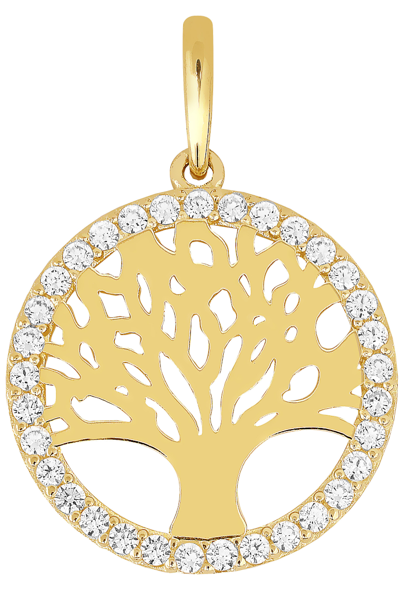 Lykka Symbols runt livets träd hängen i gul guld