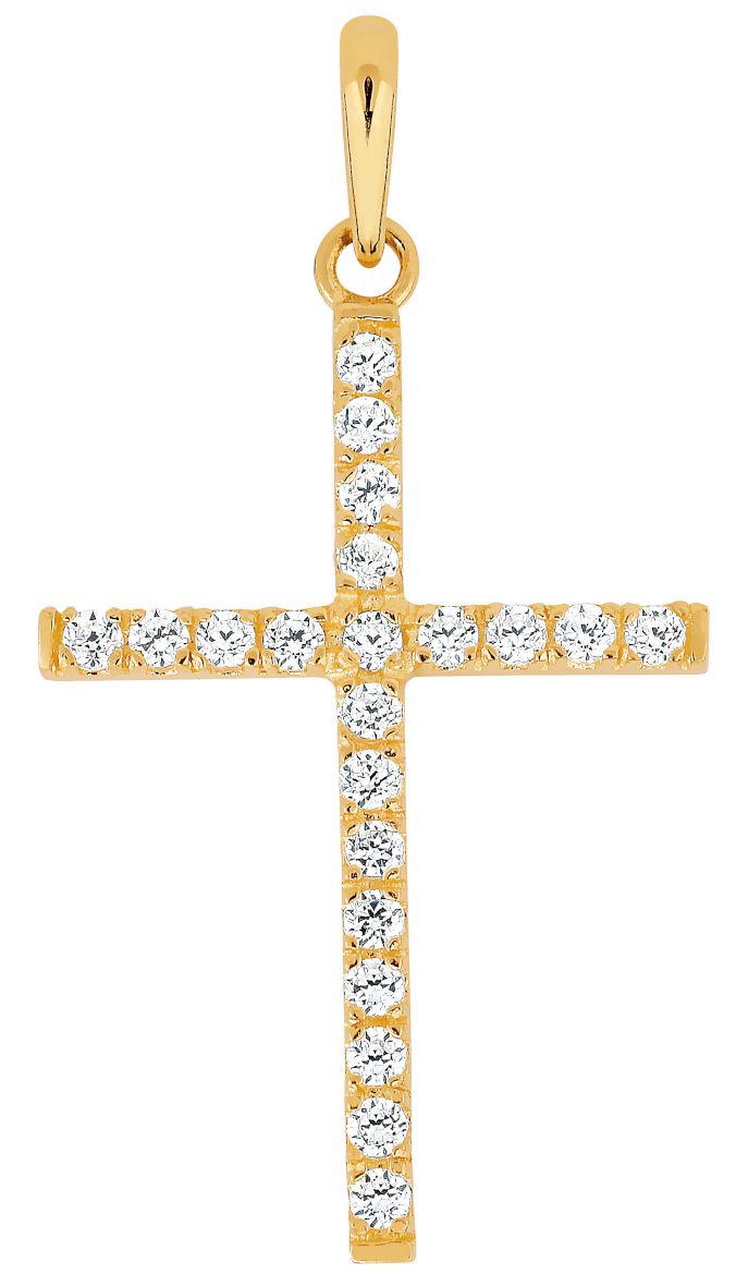Lykka Crosses tunna kors hänge i guld med zirkonia stenar 14,73 x 22,64 mm
