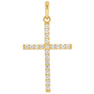 Lykka Crosses tunna kors hänge i guld med zirkonia stenar 14,73 x 22,64 mm main product photo