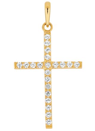Lykka Crosses tunna kors hänge i guld med zirkonia stenar 14,73 x 22,64 mm