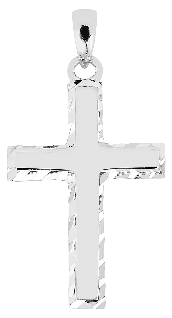 Lykka Crosses kantat blankpolerat kors i vitguld