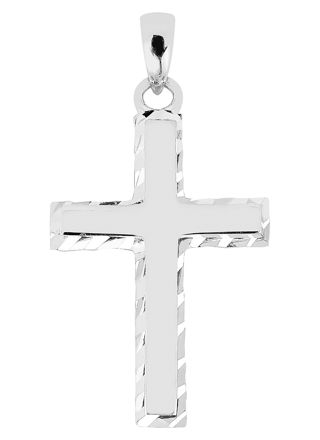 Lykka Crosses kantat blankpolerat kors i vitguld