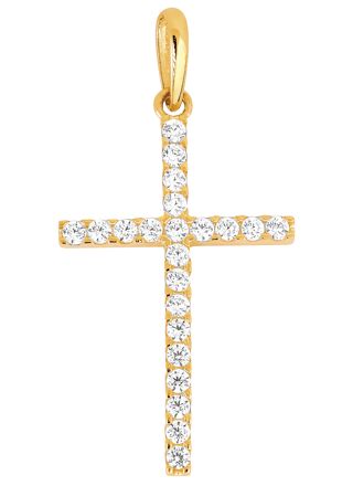 Lykka Crosses tunna kors hänge i guld med zirkonia stenar 12,30 x 20,88 mm
