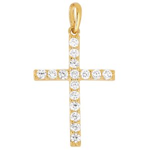 Lykka Crosses tunna kors hänge i guld med zirkonia stenar 14,22 x 21,12 mm main product photo