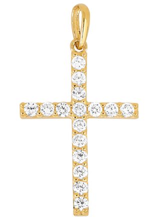 Lykka Crosses tunna kors hänge i guld med zirkonia stenar 14,22 x 21,12 mm