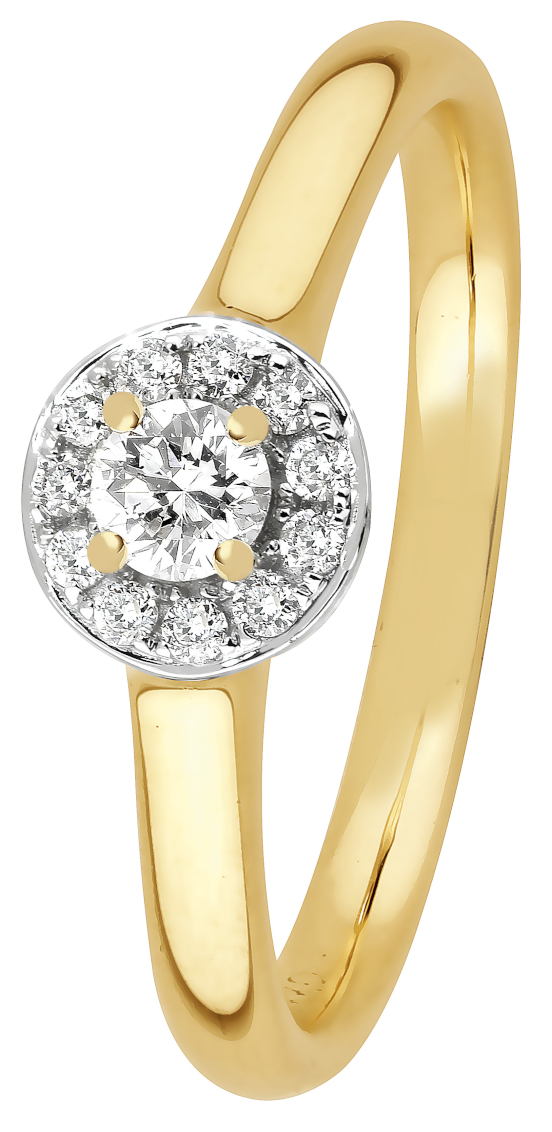 Lykka Elegance halo diamantring i gulguld 0,18 ct