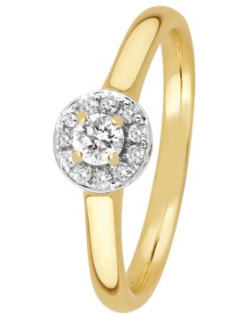 Lykka Elegance halo diamantring i gulguld 0,18 ct