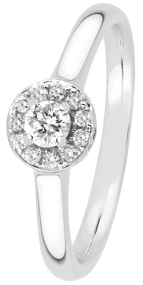 Halo diamantring i vitguld 0,18 ct