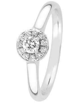 Halo diamantring i vitguld 0,18 ct