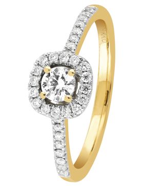 Halo sidostens diamantring i gulguld 0,38 ct