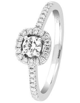 Halo sidostens diamantring i vitguld 0,38 ct