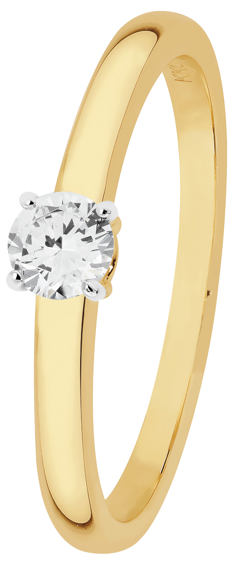 Lykka Elegance enstens diamantring i gulguld 0,16 ct