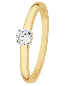 Lykka Elegance enstens diamantring i gulguld 0,16 ct